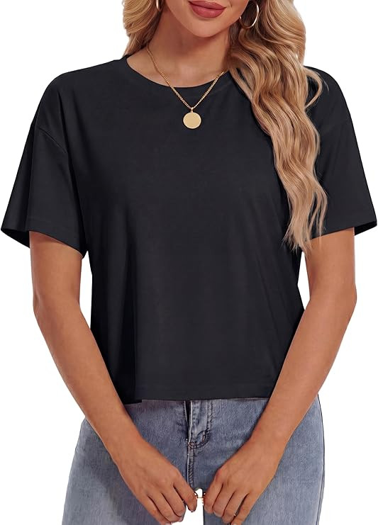 YUCOLEN Women's Crop Tops Summer Cotton Loose Basic T-Shirts | Amazon (US)