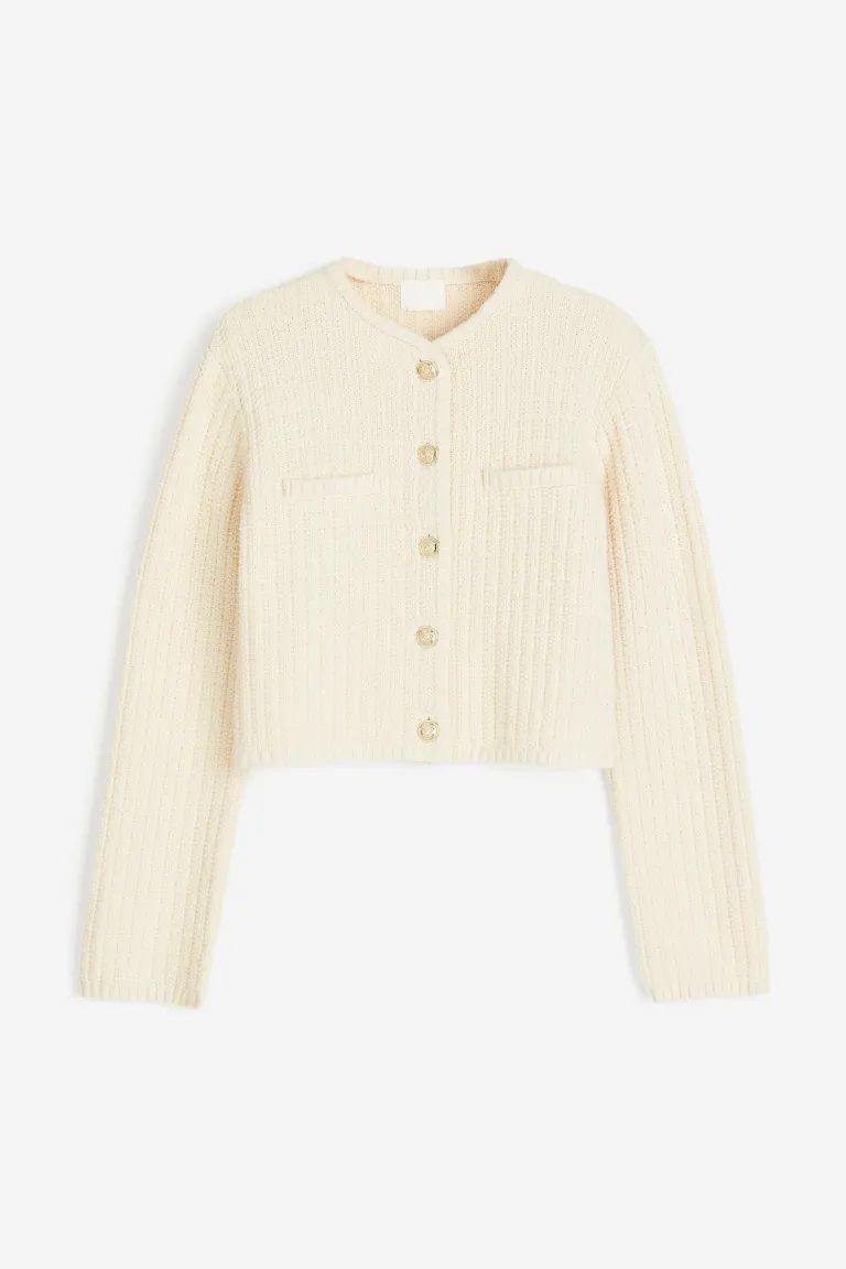 Short textured-knit cardigan - Cream - Ladies | H&M GB | H&M (UK, MY, IN, SG, PH, TW, HK)