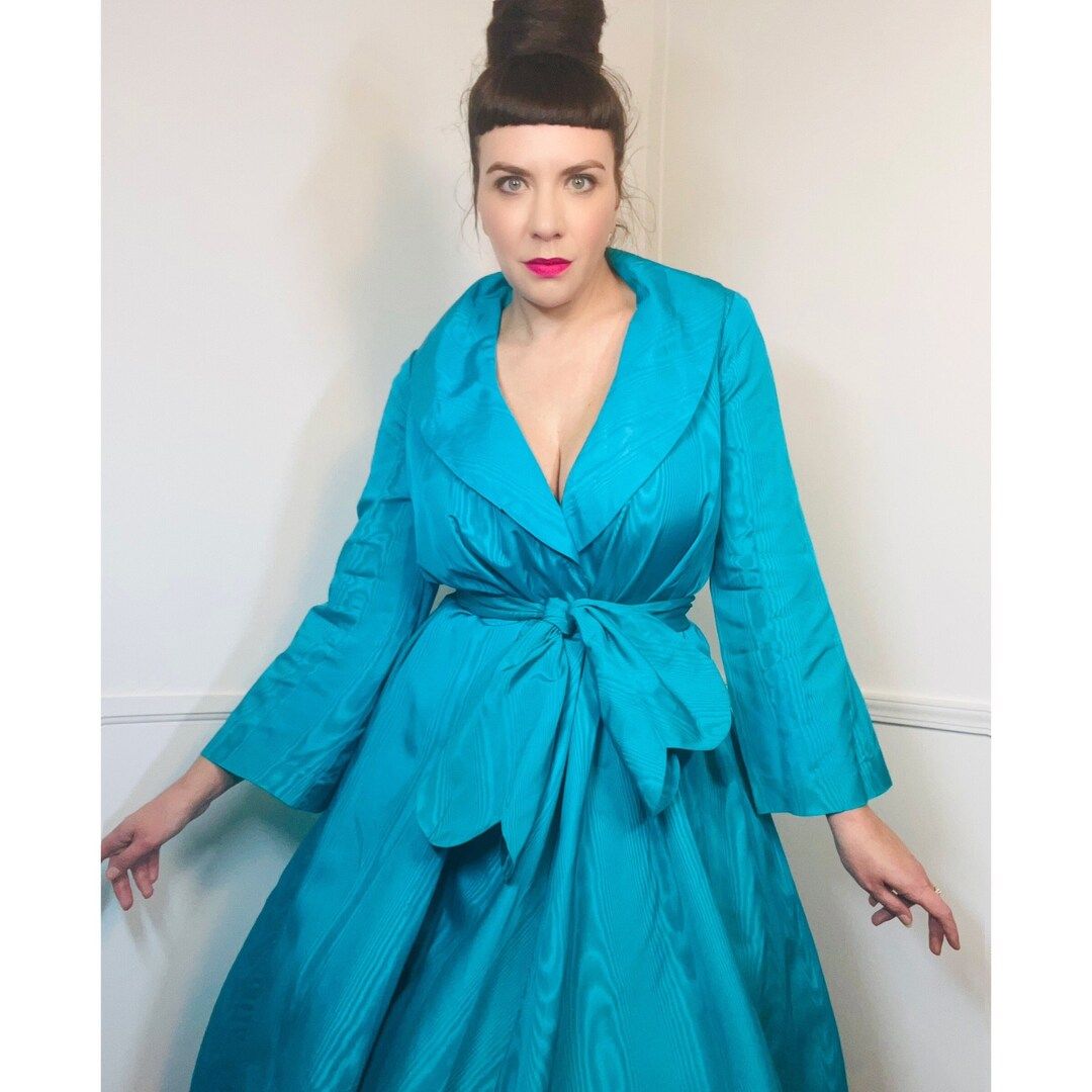 One Size Fits Many | 1960s Vintage Teal Moiré Taffeta Hostess Gown by Lucie Ann- Beverly Hills | Etsy (US)