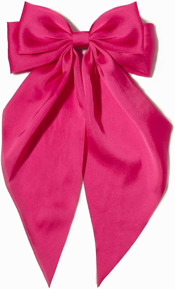 Furling Pompoms 1pc Hair Bows Clips for Women Hot-pink Bow Clip for Girls Satin Hair Bows with Lo... | Amazon (US)