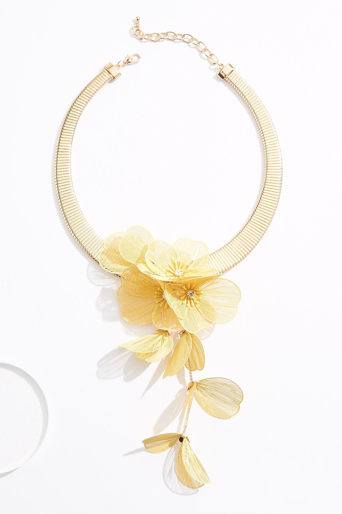 Yellow Rubber Floral Wire Necklace | Cato Fashions