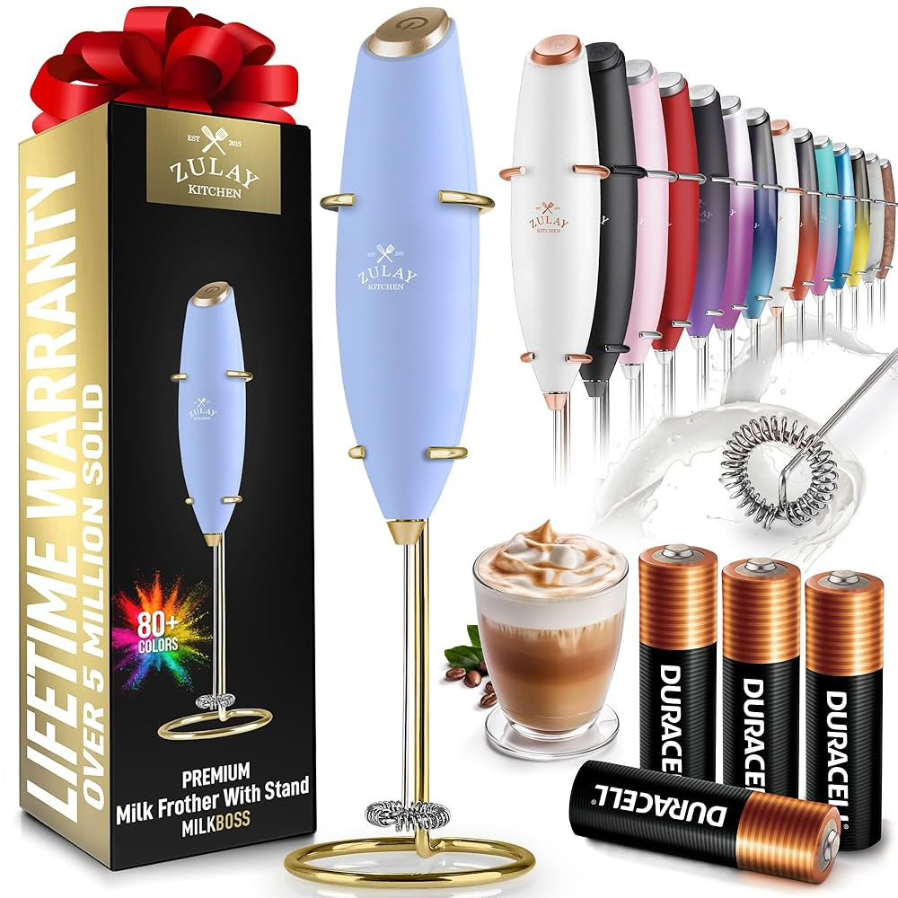 Zulay Kitchen Powerful Milk Frother Wand With 4 AA Duracell Batteries - Ultra Fast Handheld Drink... | Amazon (US)