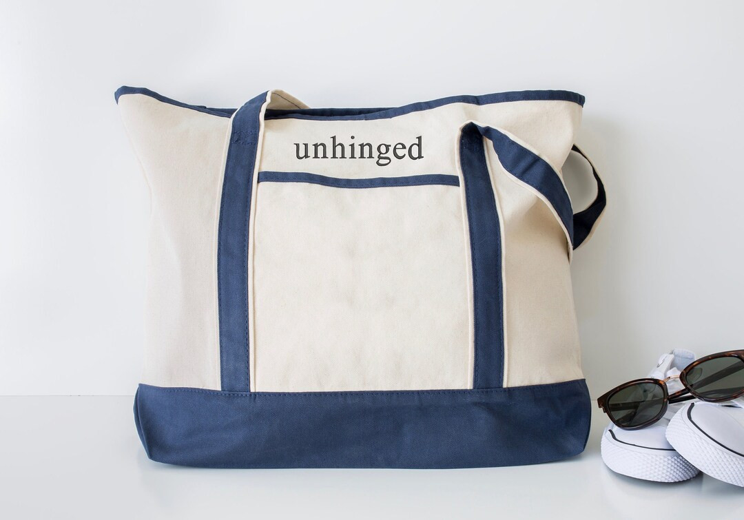 Embroidered Tote Bag, Ironic Boat Tote, Embroidered Boat Tote, Canvas Tote Bag, Beach Bag, Beach ... | Etsy (US)