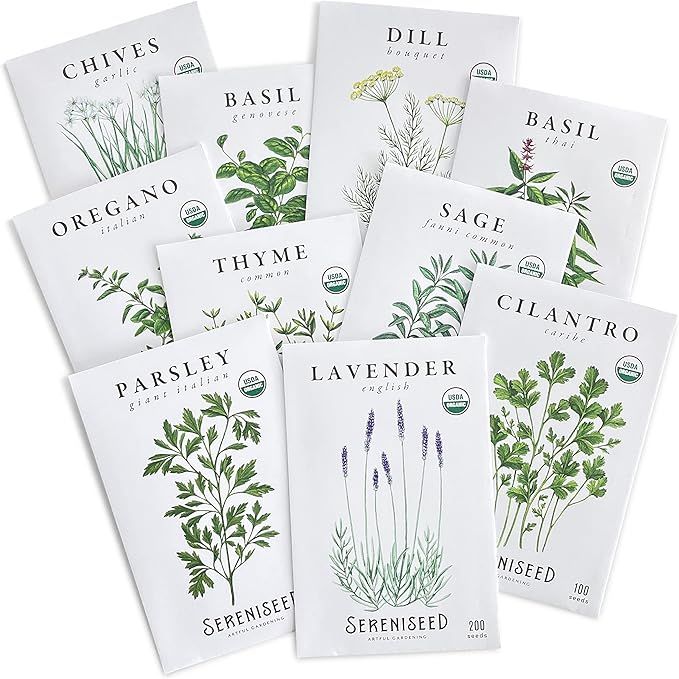 Sereniseed Certified Organic Herb Seeds Collection (10-Pack) – 100% Non GMO, Open Pollinated Va... | Amazon (US)