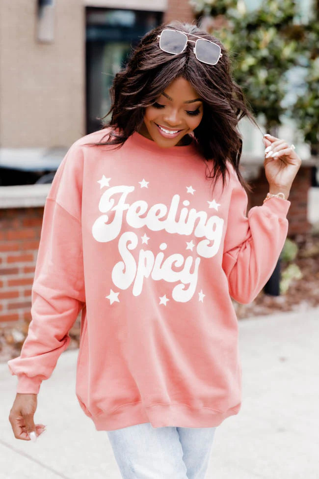 Feeling Spicy Brick Oversized Graphic Sweatshirt | Pink Lily