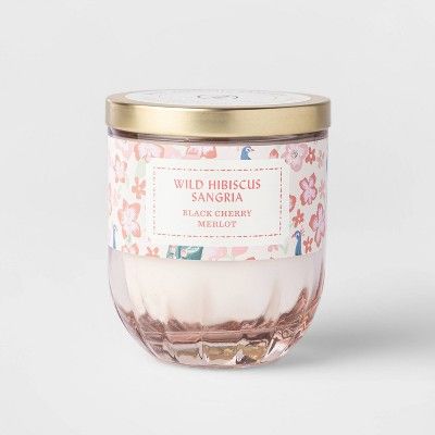 7oz Lidded Glazed Peach Ribbed Base Glass Jar Wild Hibiscus Sangria Candle - Opalhouse&#8482; | Target