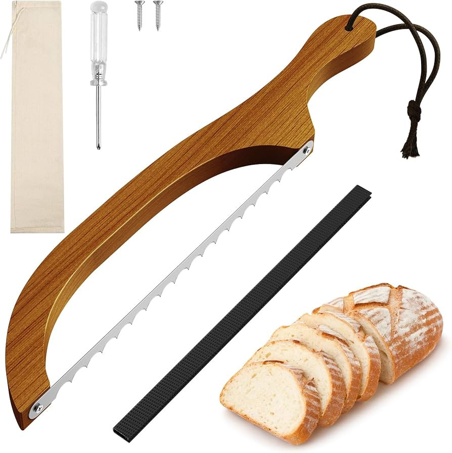 Bread Knife for Homemade Bread – 16" Walnut Bow Bread Cutter with Ultra-Sharp Serrated Stainles... | Amazon (US)