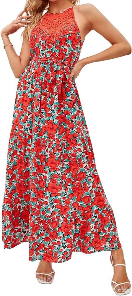 FARORO Sleeveless Long Dress for Women Boho Halter Maxi Dresses Casual Loose Sundress Split Cover... | Amazon (US)