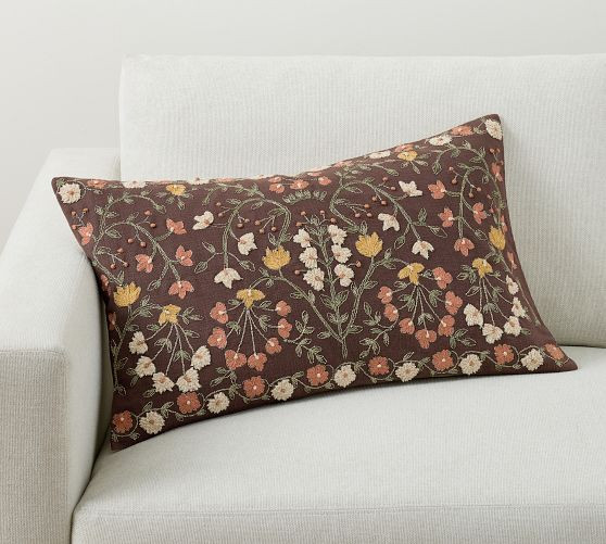 Zea Embroidered Lumbar Pillow | Pottery Barn (US)
