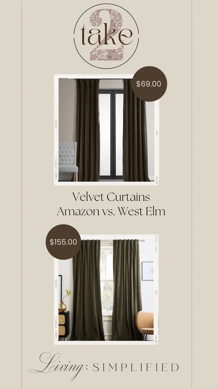 Today’s take 2 between Amazon blackout velvet curtains and West Elm blackout curtains. Both beautiful but very different prices! 



#LTKFind #LTKstyletip #LTKhome