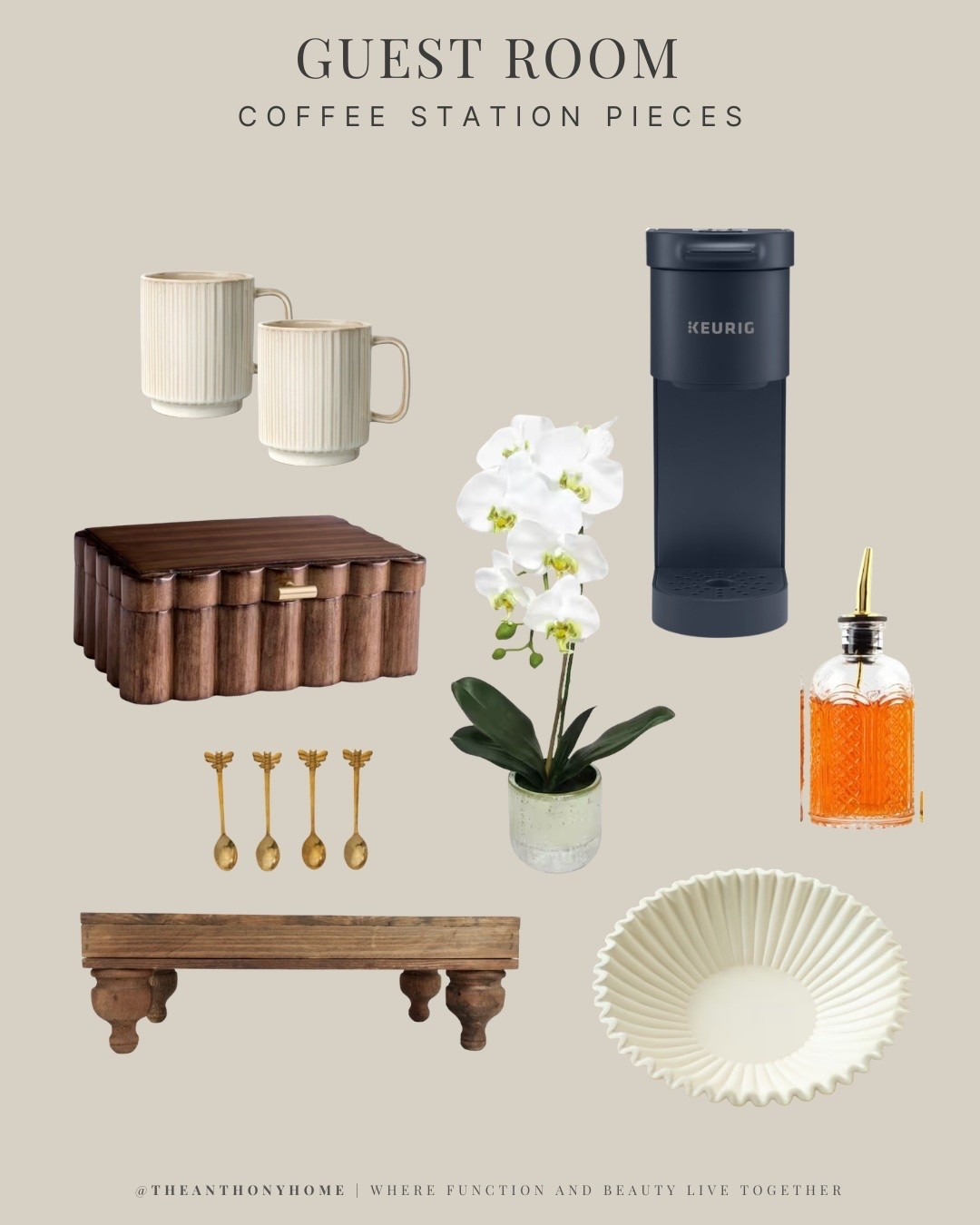 I wanted our guests to be able to enjoy their first cup of coffee without having to get dressed and come downstairs, so I turned the guest room dresser into a simple little coffee station. 🤍

I linked the mini coffee maker, mugs, wooden storage box, scalloped bowl, syrup bottle, and the rest of the pieces I used.

The orchid pot and wooden riser were HomeGoods finds, so I tracked down the closest lookalikes I could find to help you recreate the same warm, collected look.

#guestroomideas #coffeebar #guestroomdecor #homehosting

#LTKHome #LTKHome