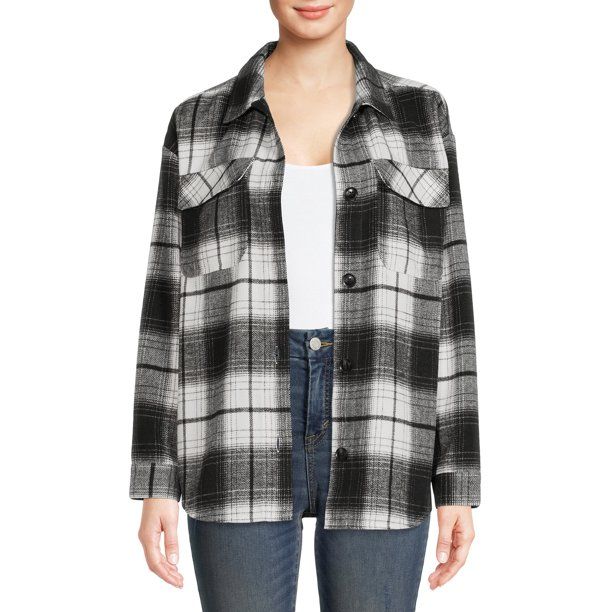 No Boundaries Juniors' Plaid Shacket - Walmart.com | Walmart (US)