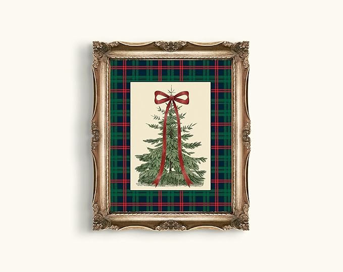 Traditional Christmas Tree Plaid Wall Art – Classic Green and Red Holiday Print, Cozy Christmas... | Amazon (US)