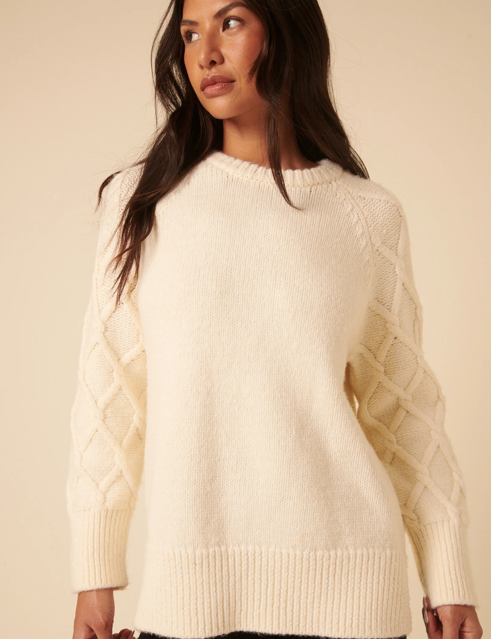 White Crew Neck Cable Oversized Jumper | Nobody's Child