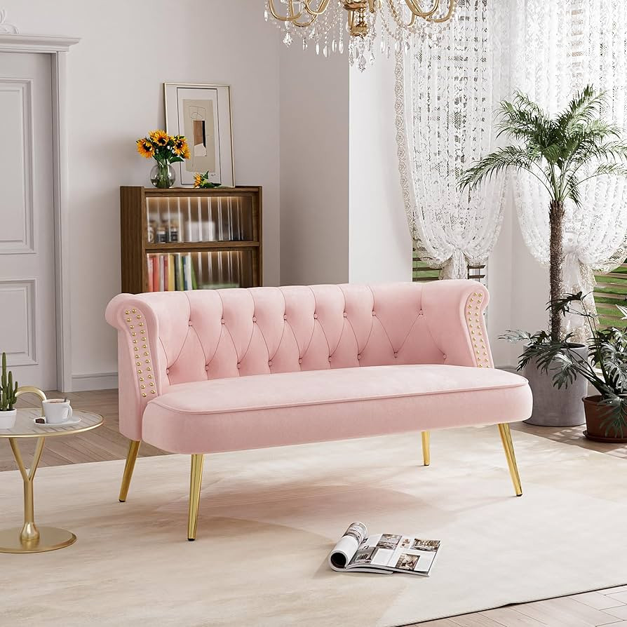 Velvet Loveseat Sofa, Modern 2 Seater Sofa with Gold Legs, 51" W Upholstered Tufted Couch for Liv... | Amazon (US)