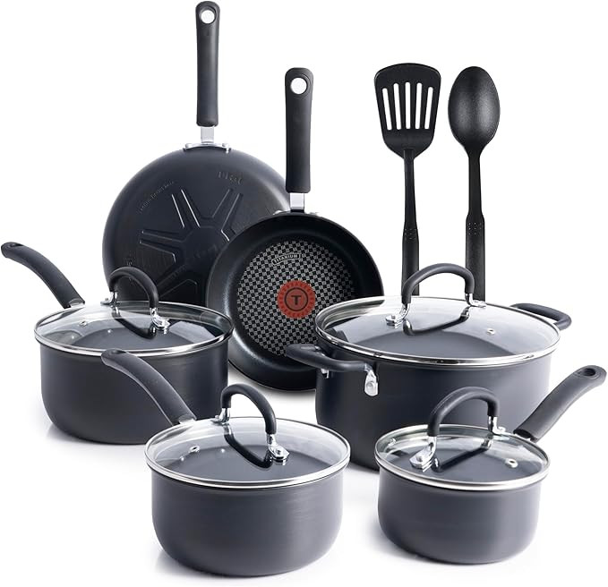 T-fal Ultimate Hard Anodized Nonstick Cookware Set 12 Piece, Oven Broiler Safe 400F, Lid Safe 350... | Amazon (US)