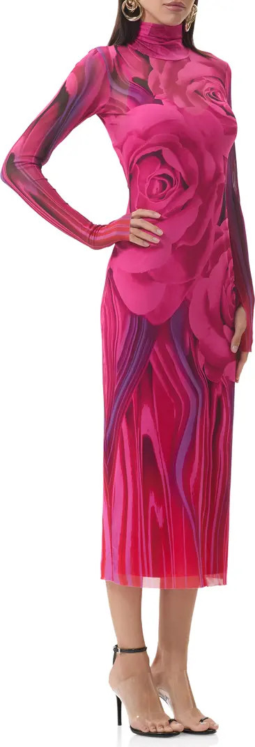 Shailene Print Long Sleeve Powermesh Body-Con Midi Dress | Nordstrom