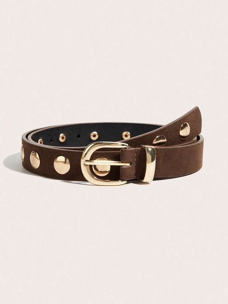Brown suede and gold studded belt | SHEIN