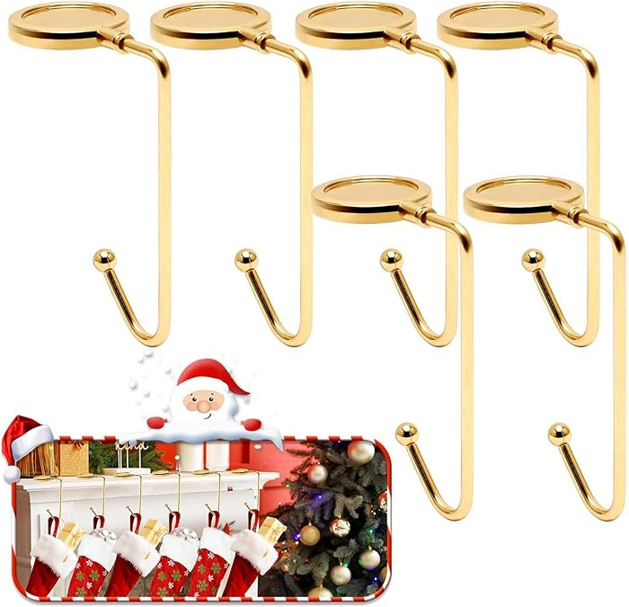 Christmas Mantle Stocking Holders Set of 6 - Upgrade Non-Slip Fireplace Hangers, Lightweight Meta... | Amazon (US)