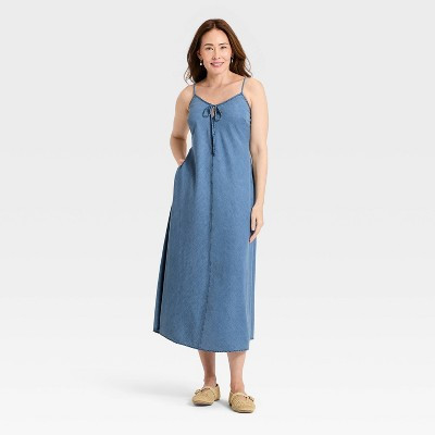 Women's Chambray Maxi Sundress - Universal Thread™ Blue XL | Target