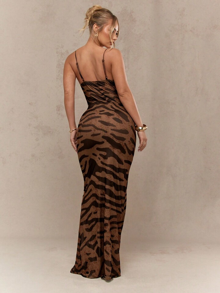 MISSGUIDED Animal Print Fish Tail Cowl Neck Maxi Slip Dress | SHEIN