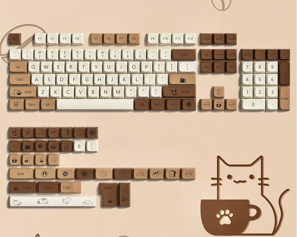 Brown PBT Keycaps 140 Keys XDA Profile Cute Key caps Dye-Sublimation Coffee Cat Keycaps Set Custo... | Amazon (US)
