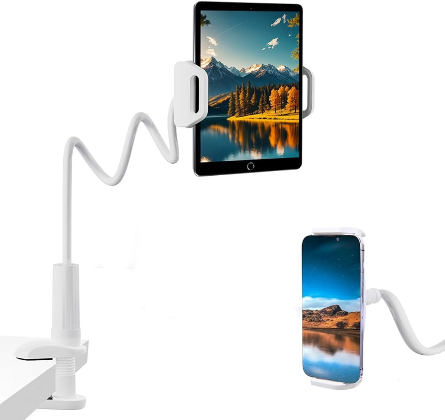 ZUYEE Gooseneck Tablet Holder for Bed 4.7-11" Devices iPad Holder Stand Desk Mount Clip 30 inch Flexible Arm Clamp for iPad Mini Air Galaxy Tabs Nintendo Switch Kindle Fire Cell Phone White | Amazon (US)