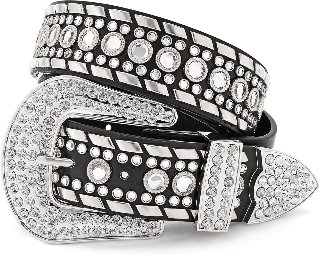 WERFORU Women Men Rhinestone Studded Western Leather Belt Ladies Vintage Bling Cowgirl Cowboy Wai... | Amazon (US)