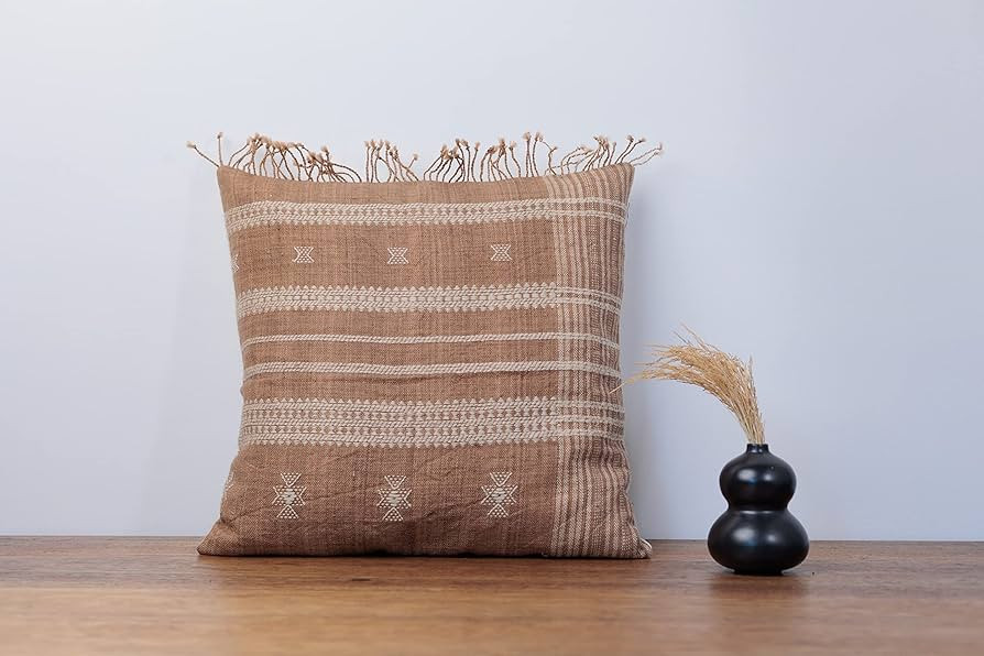 LIMBAD Pale Peach Throw Pillow Cover 20x20 Inch Indian Bhujodi Wool Pillows Japandi Decor Pillowc... | Amazon (US)