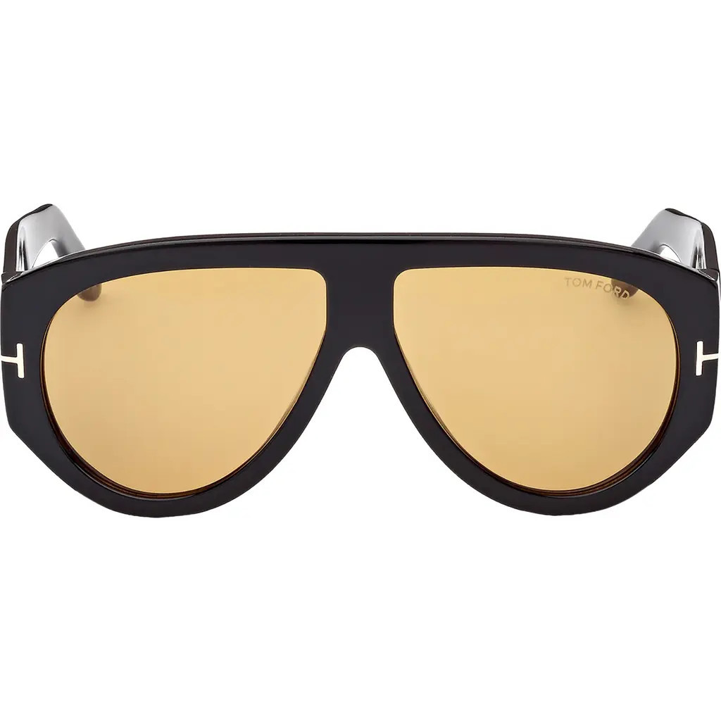 TOM FORD Bronson 60mm Aviator Sunglasses in Shiny Black /Yellow Lenses at Nordstrom | Nordstrom