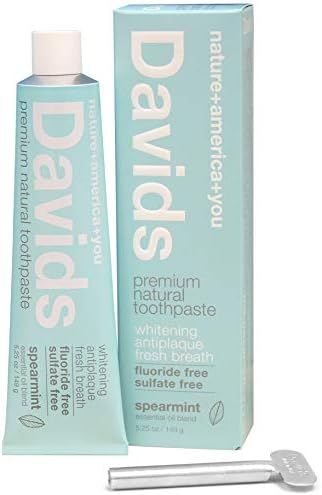Davids Natural Toothpaste, Spearmint, Whitening, Antiplaque, Fluoride Free, SLS Free, 5.25 OZ Met... | Amazon (US)