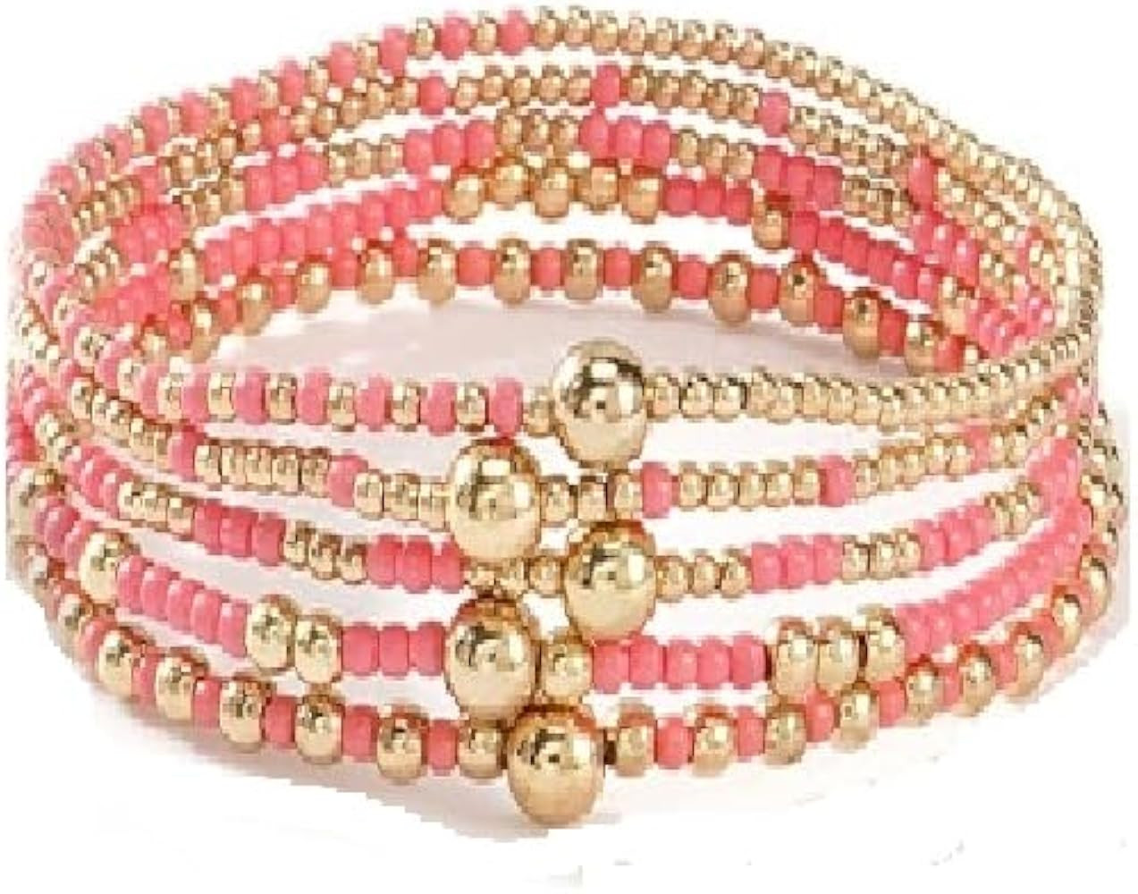Caiyao Bohemia Multilayer Resin Beaded Stackable Bracelets Set Colorful Surfer Heishi Gold Beaded... | Amazon (US)