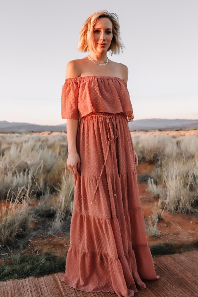 Swiss Dot Dusty Mauve Maxi Dress | Baltic Born