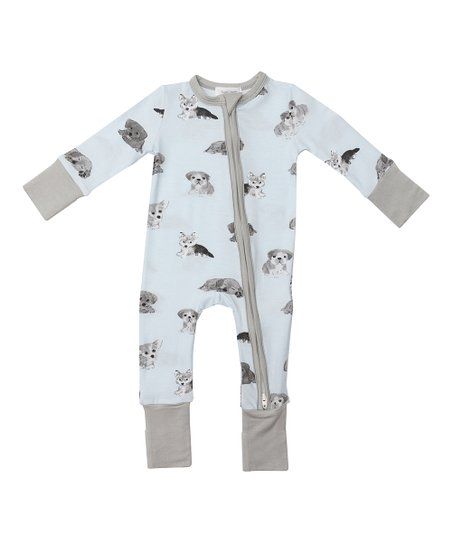 Gray & Blue Soft Puppies Two-Way Zip-Up Playsuit - Newborn & Infant | Zulily