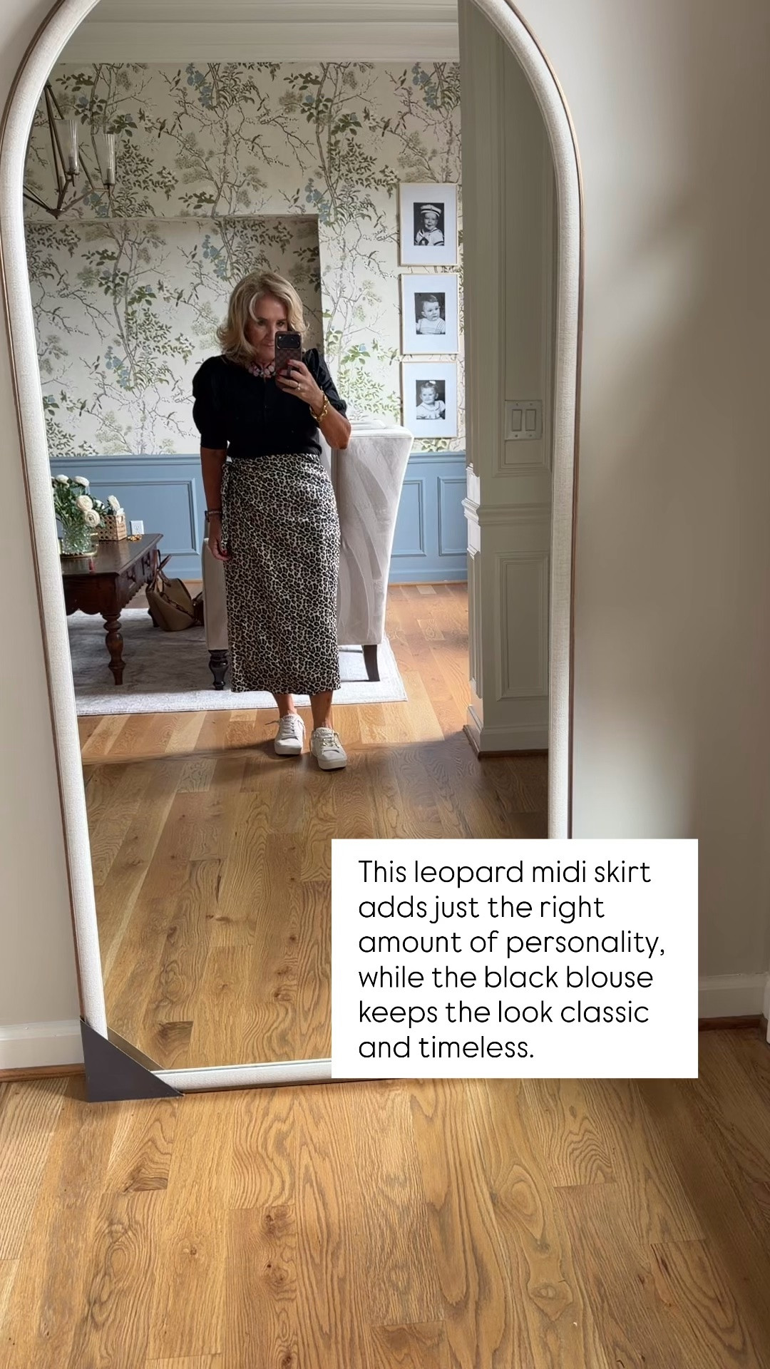 Leopard is one of my favorite neutrals! 🐆 This leopard midi skirt adds just the right amount of personality, while the black blouse keeps the look classic and timeless. I finished it with white sneakers and a woven tote for an easy outfit that’s comfortable enough for everyday but polished enough for lunch or errands.

💡 LTK MADE EASY
❤️ Heart = Support my posts!
🔖 Save = Get sale & restock alerts
📋 Lists = Keep favorites organized
📲 Share = Send lists and products to a friend. Hello, Christmas List!
💬 Comment = Ask me anything about what I’m wearing. :-)

#LTKootd #LTKSeasonal #LTKOver40