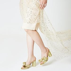 VIMISAOI Womens High Block Chunky Heel Sandals Fashion Open Toe Ankle Buckle Strap Pleated Bow He... | Amazon (US)