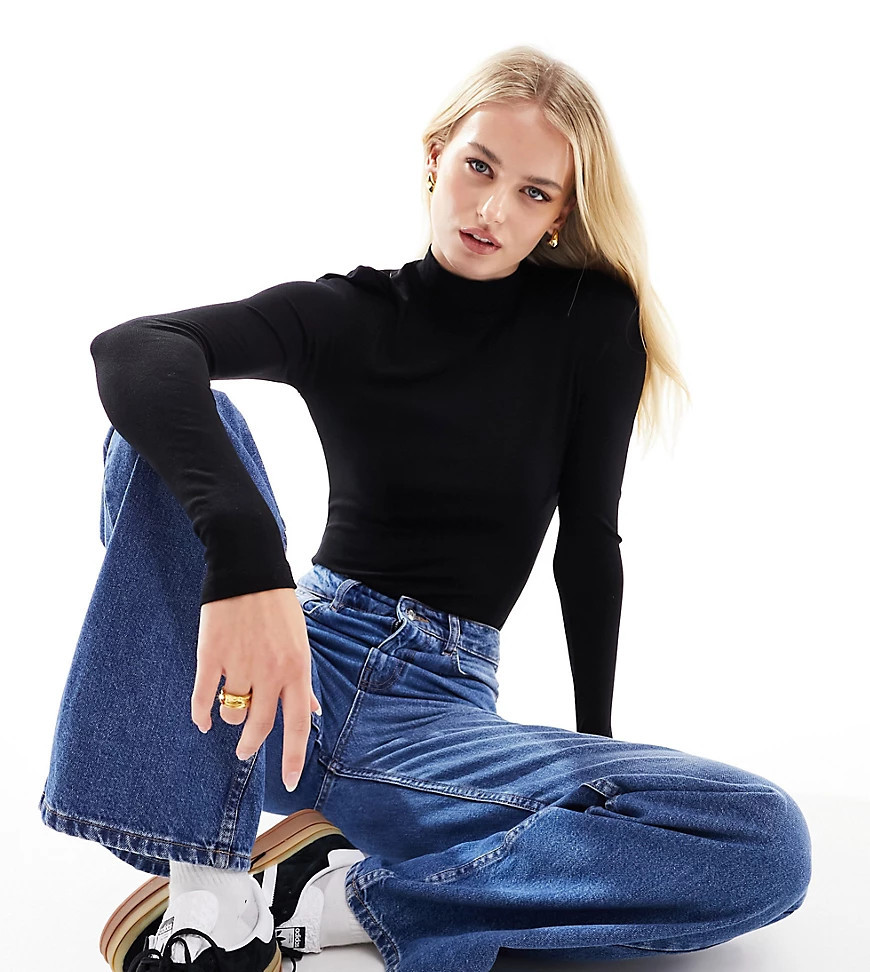 ASOS DESIGN Tall long sleeve bodysuit with turtle neck in black | ASOS (Global)