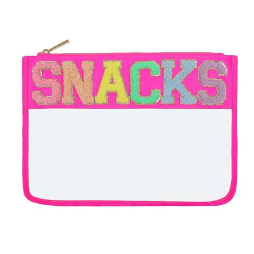 YogoRun Snack Bags Glitter Chenille Clear Snacks Pouch Bag for Travel Transparent Zipper Pouch Bag for Women (HotPink-Snacks) | Amazon (US)