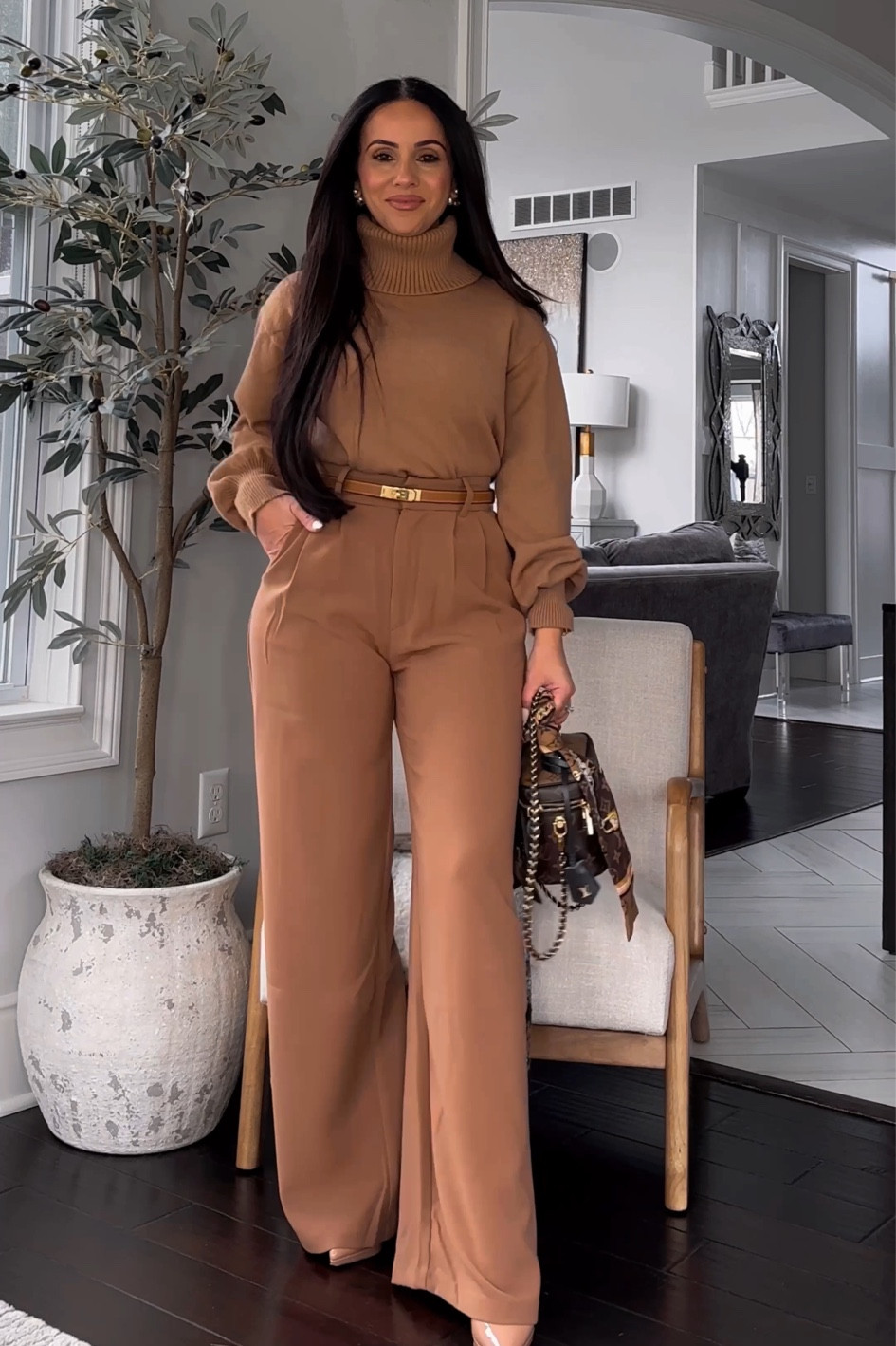 Holiday outfit inspo | monochromatic outfit | petite fashion | style inspo | Abercrombie trousers 

Pants size: 24 regular length 
Sweater size: XXS

#LTKover40 #LTKHoliday #LTKstyletip