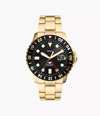 Fossil Blue GMT Gold-Tone Stainless Steel Watch | Fossil (US)