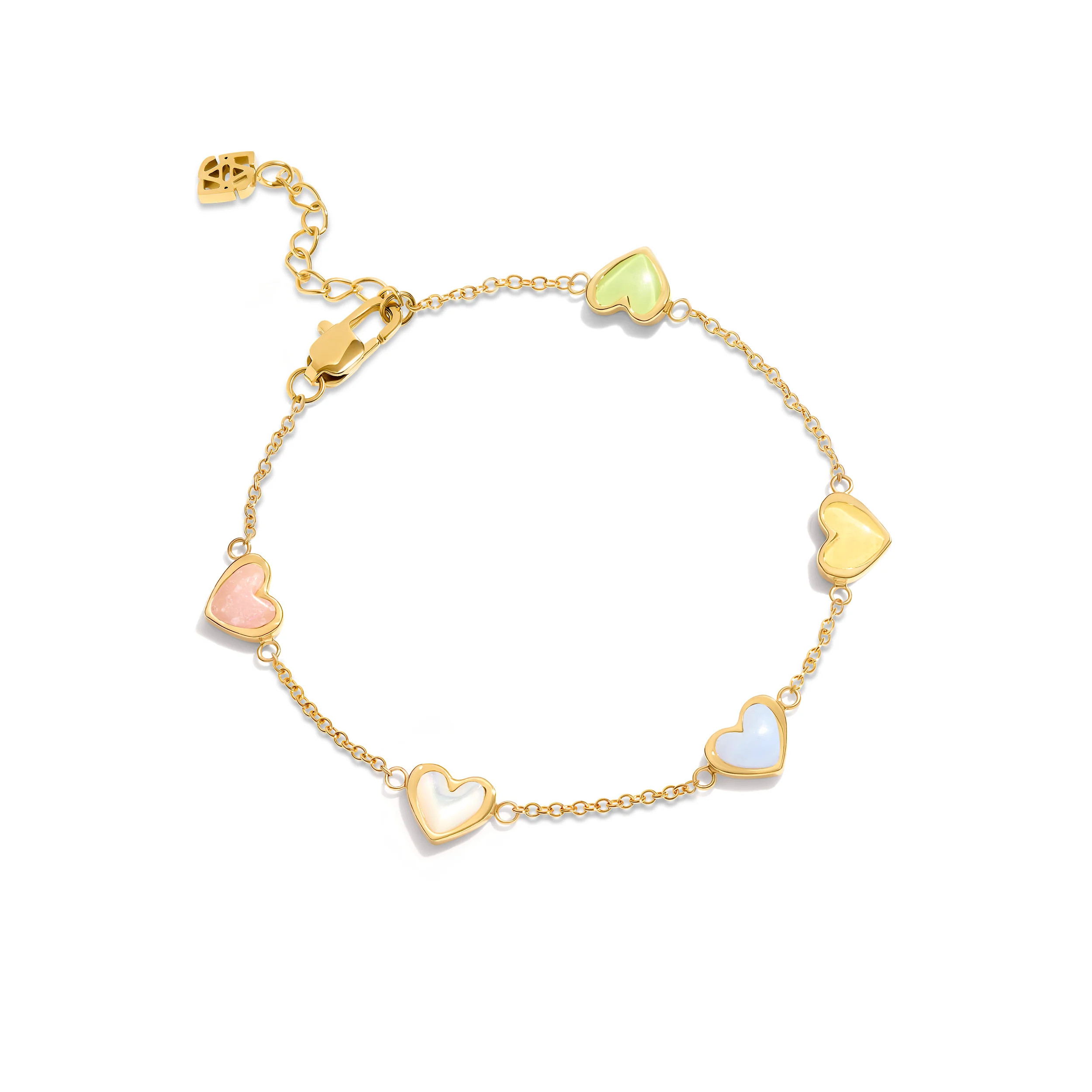 Multi Pastel Mini Hearts Bracelet (Gold) | Abbott Lyon