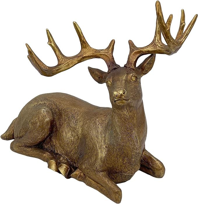 Galt International Gold Resin Reindeer Statue Tabletop Christmas Decoration 14.5" Deer Figurine O... | Amazon (US)