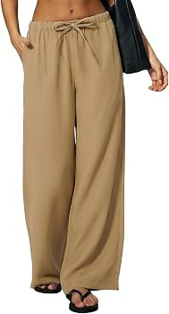 QINSEN Women's Wrinkle-Resistant Wide Leg Palazzo Pants High Rise Flowy Drape Drawstring Elastic ... | Amazon (US)