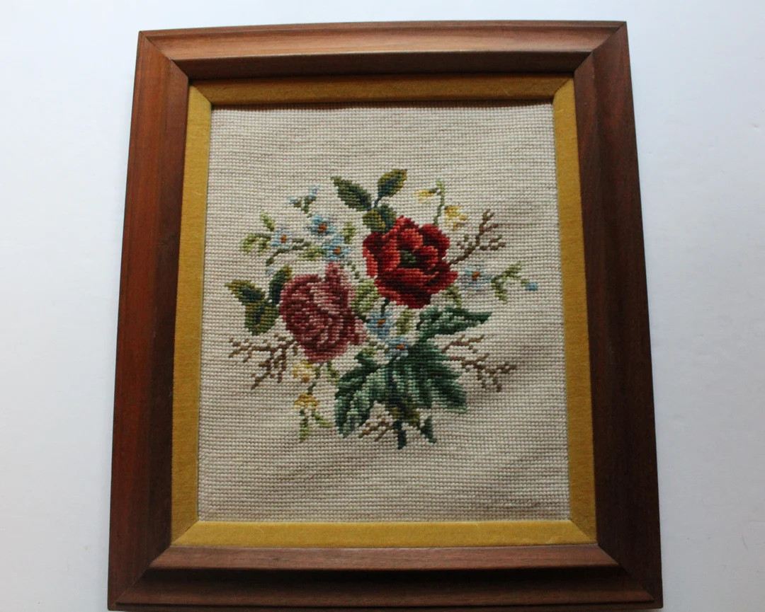 Vintage Flower Bouquet Crewel Framed Art 1970s - Etsy | Etsy (US)