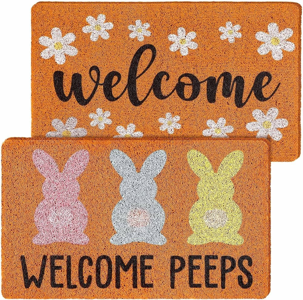 Drydiet 2 Pcs Welcome Doormat Set Spring Easter Day Imitation Coconut Coir Door Mat Spring Welcom... | Amazon (US)