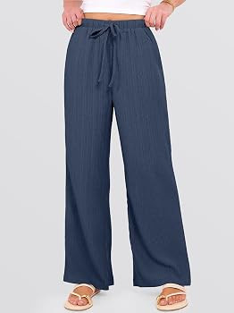 ANRABESS Women's Wide Leg Beach Pants Elastic Waist Lightweight Casual Flowy Palazzo Lounge Trous... | Amazon (US)