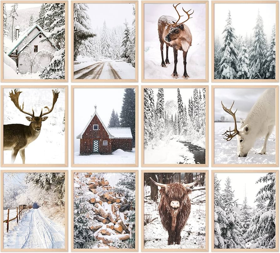 Whaline 8x10in 12Pcs Winter Wall Art Prints Cozy Christmas Room Decor Scandinavian Poster Snow Fo... | Amazon (US)