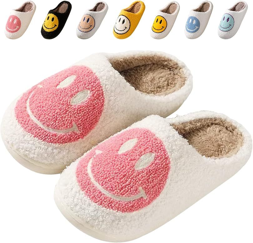 Bevaney Smiley Face Slippers for Women, Retro Slippers with Smiley Face Soft Plush Preppy Slipper... | Amazon (US)