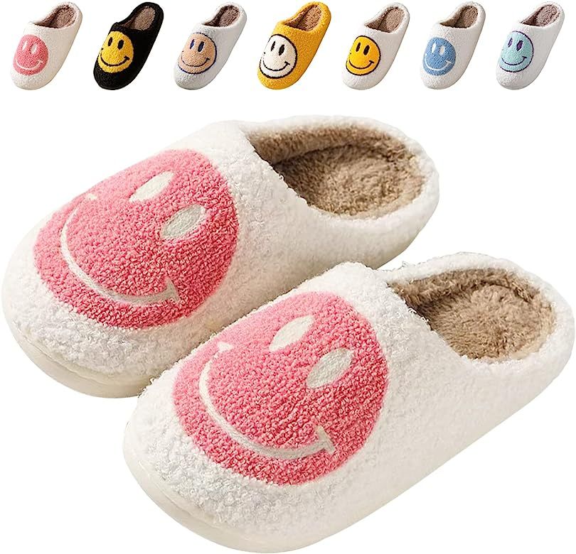 Bevaney Smiley Face Slippers for Women, Soft Plush Preppy Slippers Retro Slippers with Smiley Fac... | Amazon (US)