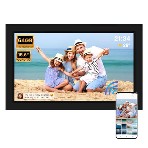 15.6" Digital Picture Frame, 64GB 1920 x 1080 IPS Touch Screen Electronic Photo Frame, Pre-Load Photo Gift Mode Without Open Package, Auto-Rotate, Wall/Table Mountable, App Share Photos, Black | Amazon (US)